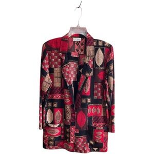 Tropics Vintage red black tan leaf design blazer
